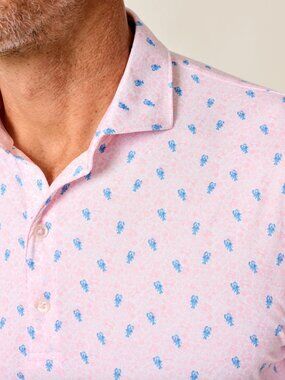 Johnnie-O Featherweight Polo Lobster Print Pink Azalea NWT